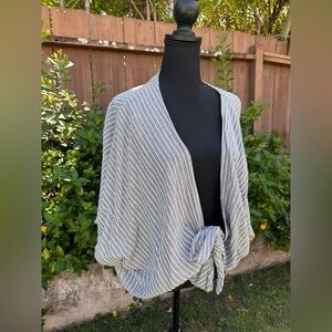 Striped 100% Cotton Shawl One Size Grey and White